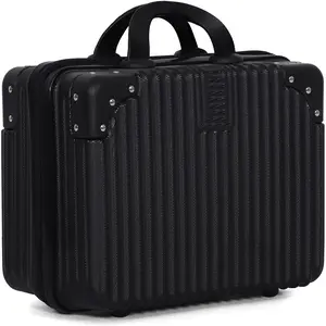 14 Inch Portable Makeup Travel Case Hand Luggage, -proof Carrying Makeup Case Suitcase with Elastic Band, Small Hard Case Toiletry Bag for Travel Camping Women Girl-Black