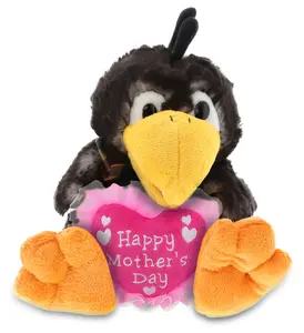 DOLLIBU Embroidered Polyester Stuffed Toy - Super Soft Sitting Crow Plush, Heart-Themed Mother's Day Gift Item