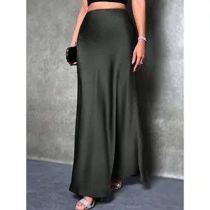 2025 Women's Satin Elastic High Waisted Maxi Skirt  Trendy Summer Fall Winter Silk A-Line Casual Formal Work Skirts