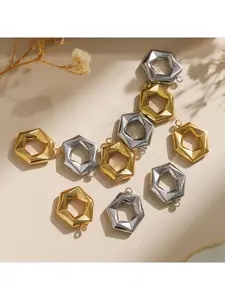 5 pieces of hot-selling stainless steel hexagonal twisted pendants - French minimalist and light luxury geometric polygonal hollow accessories