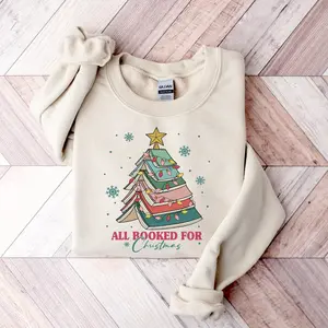All Booked For Christmas Shirt Gift for Librarian, Bookworm Christmas Sweater, Christmas Book Tree Sweatshirt, Book Lovers Gift 37Q8Q