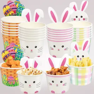 24-Pack Easter Snack Cups: Disposable Paper Bowls for Ice Cream, Candy & Party Treats, with Bunny Design for Easter Celebrations