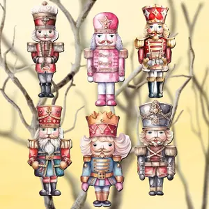 Designocracy 8090008C-S6 2 x 2 x 0.25 in. Nutcrackers Decorative Wooden Clip-on Ornaments Christmas Decor, Set of 6