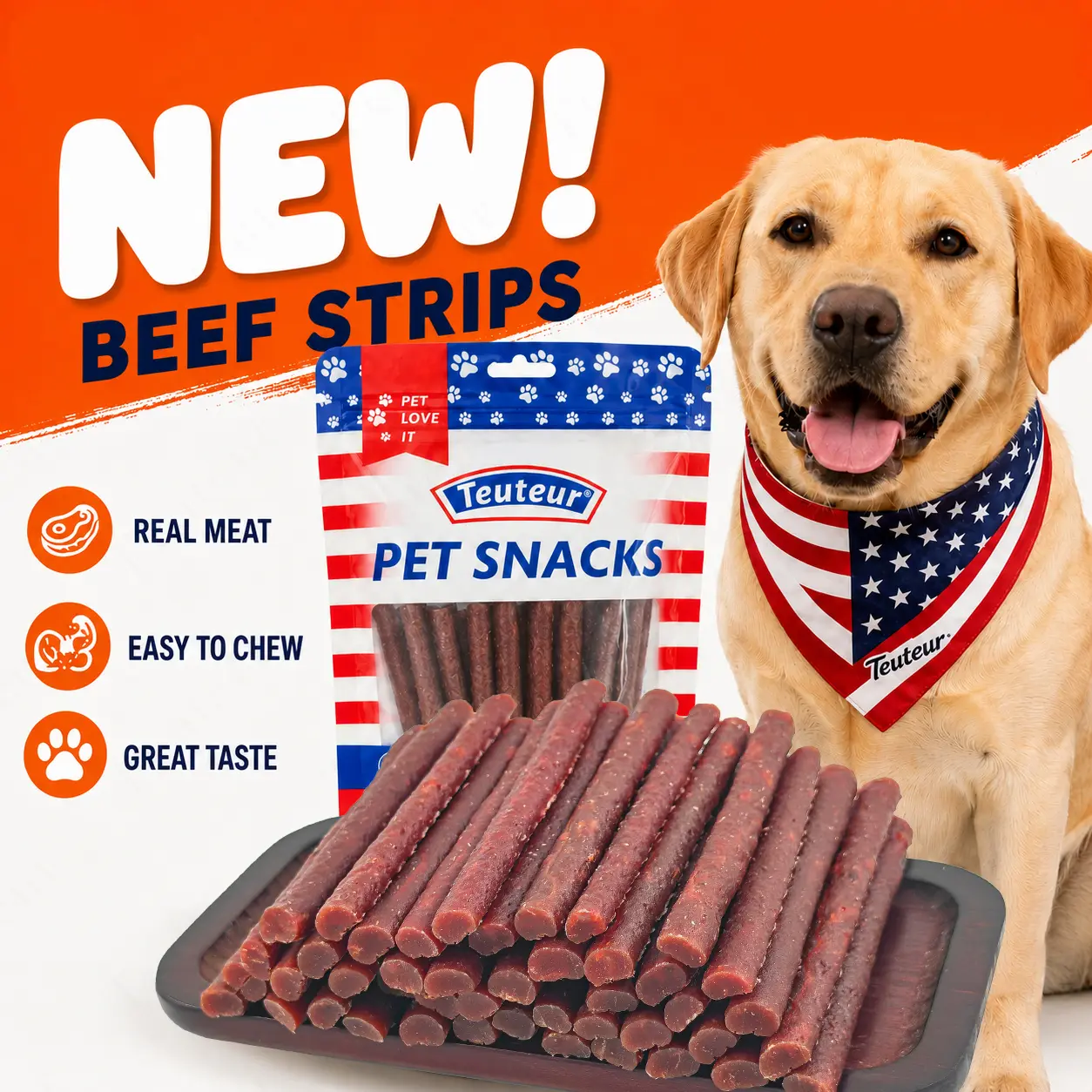 Beef Flavor Dog Treat Sticks, Chewy Training Rewards for Puppies and Adult Dogs, Bite Size Snack Strips for Small Medium and Large Breeds, Toy Poodle and Golden Retriever Treats, Dog Food Topper for Obedience Training, Walks and Playtime at Home