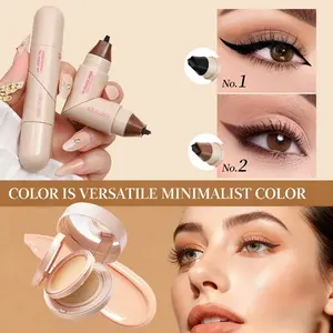 Valentine’s Day Flawless Base & Winged Eye Makeup Set – Travel Size Matte Cushion Foundation with Long-Lasting Coverage + Double-Ended Wing Eyeliner Stamp, Smudge-Proof & Beginner Friendly