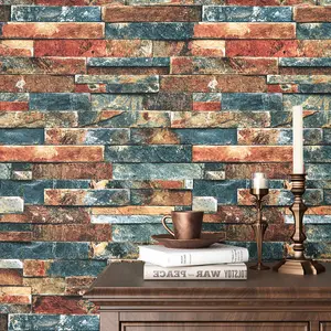 VEELIKE Brick Wallpaper, Peel and Stick Retro Stone Wallpaper for Walls Backdrop Backsplash, 15.7''x118'' Faux 3D Brick Wallpaper, Removable Adhesive Brick Contact Paper for Bedroom Living Room Fireplace