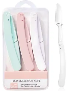 3-Piece Dermaplaning & Eyebrow Razor Set for Women Face Hair Removal Tool Sensitive Skin Facial Razor Peach Fuzz Shaver Brow Trimmer Portable Durable