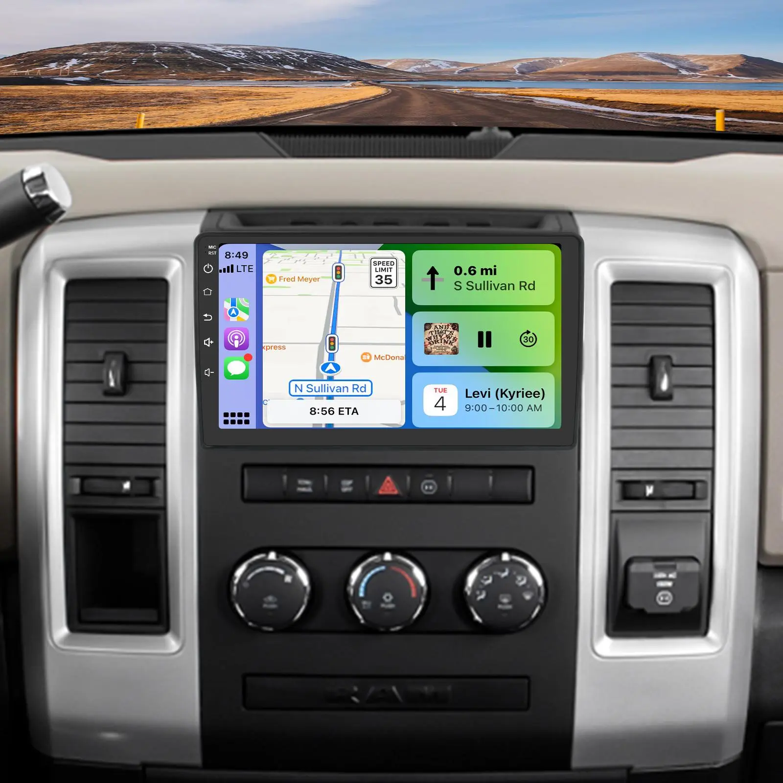 10 Inch Android 15 Car Radio Stereo Head Unit for Jeep Wrangler JK 2007-2018, Dodge Ram 1500/2500 2009-2012, 2+32G RAM/Storage, WiFi Touch Screen, Wireless CarPlay, Auto GPS Navigation, Bluetooth, Wireless Play