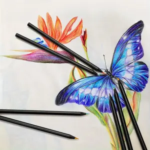 7pcs black wooden colored pencils Paint, coloring sketches for all colors Seven colors in one stroke Colorful
