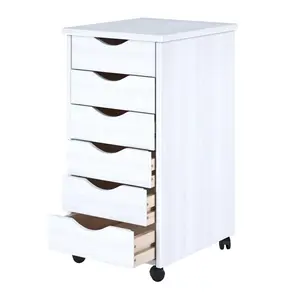 212 MAIN Adeptus Solid Wood 6-Drawer Roll Cart - White, Removable Drawers, Household Storage Solution for Large Appliance Parts & Accessories