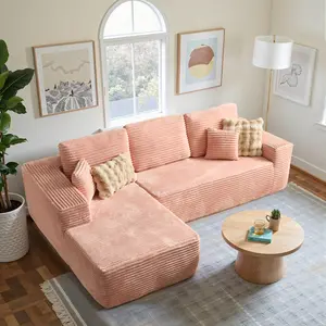 HOOOWOOO 106" Modular Pink Cloud Couch with Chaise Lounge, 【2 Packages Shipping】Modern Sectional Boneless L-Shaped Modular Plush Corduroy Sofa for Living Room Bedroom, No Assembly Required, Pink