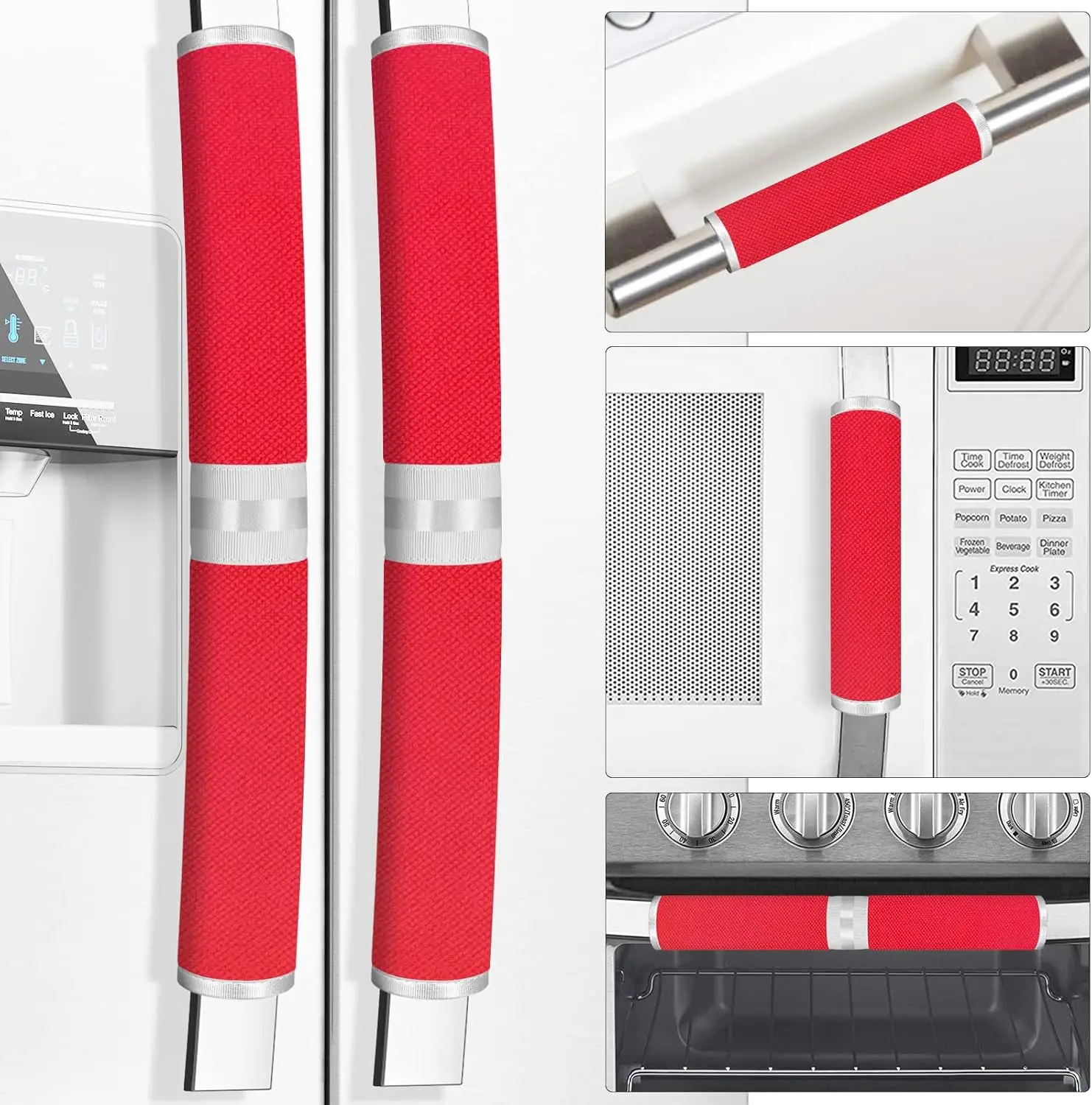Refrigerator Handle Covers, 5 count, Keep Your Fridge, Stove, Oven, Microwave and The Dishwasher Clean from Smudges, Drips,  Stains, Oil, Save Your Time! (Red)