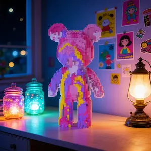Rainbow Candy Bear 3D Puzzle Building Blocks Decoration, Bookshelf Home Office Cabinet Decor, Party Living Room TV Stand Display