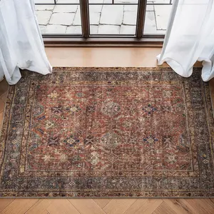 Washable Non-Slip 3' x 5' Rug - Terracotta/Mustard Area Rug for Living Room, Bedroom, Dining Room, and - Exact Size: 3' x 5'