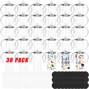 30 Pack 12 Oz Sublimation Sippy Cup Blank with Handle, Sublimation Cups Stainless Steel Insulated Tumblers, Sublimation Kids Cup with Spill Proo Lid and Straw, Individually Boxed