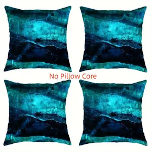 4pcs-Modern Abstract Themed Throw Pillow Covers, Dark Blue & Teal Design, Home Décor Products, Suitable Living Room, Bedroom, Sofa and Bed Decoration, 2D Flat, Single Sided Printing, No Pillow Core