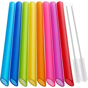 8 Pcs Reusable Boba Straws & Smoothie Straws - Multi Colors Jumbo Wide Reusable Straw, BPA FREE Food-Grade Plastic Straw for Bubble Tea(Tapioca, Boba Pearls), Milkshakes with 2 Brushes
