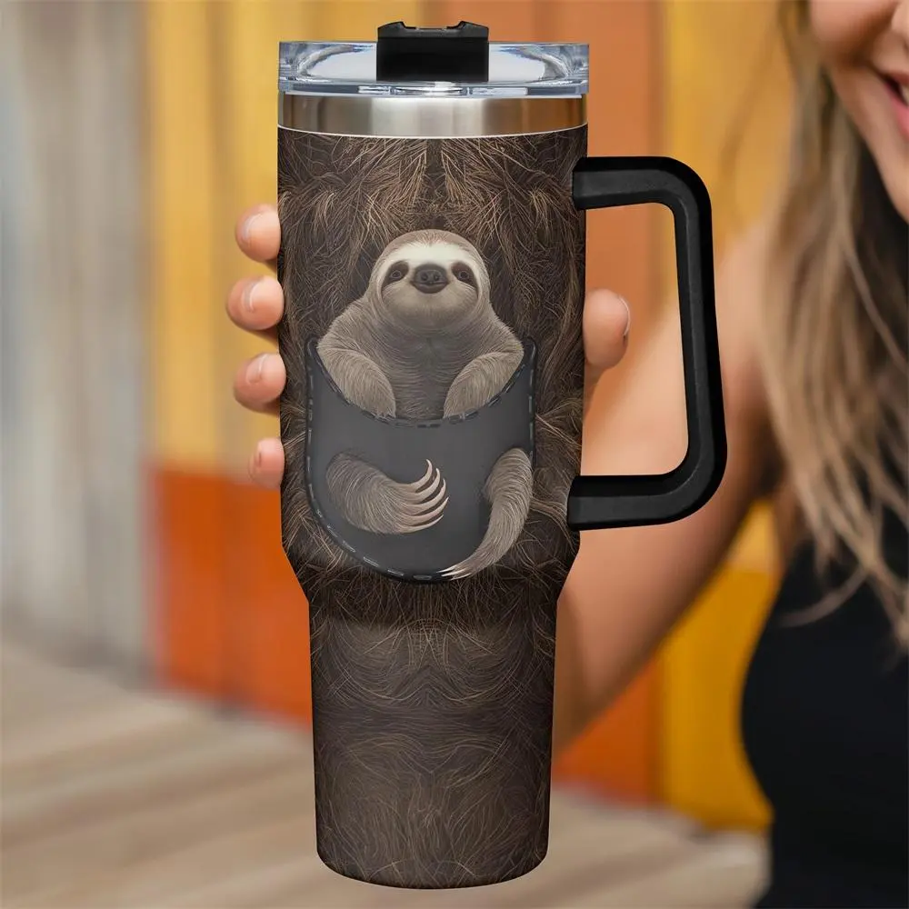 40oz Tumbler with Lid & Straw, Sloth Pattern Stainless Steel Water Bottle, Insulated and Durable, Gift for Any Occasion, Drinkware