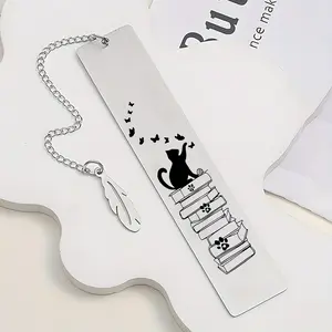 Stainless Steel Cartoon Cat Bookmark Pendant, Butterfly Theme Design, Perfect Gift for Teachers & Classmates, Unique Souvenir Item