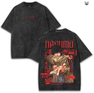 Nagumo Yoichi – Sakamoto Days Oversized Washed Tee 260GSM with Red Tech Background & Dice Pose Art | Play Smart, Kill Silent, Look Cool Cotton Menswear