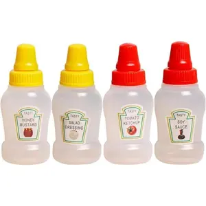 4 count Mini Ketchup Bottles, 25ml Refillable Condiment Squeeze Bottle Salad Dressing Tomato Bento Box Mayo Syrup Containers Condiment Squeeze Bottles
