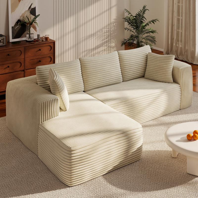 Plush Corduroy Cloud Velvet Modular Sofa Boneless 3-Seater Sectional with Chaise Extra-Wide Seat No Assembly Perfect for Small Spaces Cozy Corners & Apartments