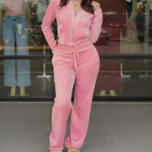 Velour zip up hoodie pants set