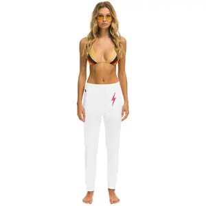 BOLT STITCH JOGGER SWEATPANTS - WHITE // NEON PINK