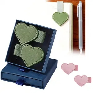 2pcs/set Cute Magnetic Leather Bookmarks with Gift Box Stylish Leather Magnetic Bookmarks for Women Book Lovers Students & Teachers Convenient Bookmark Clips in Pink and Green