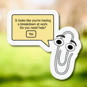 Funny Breakdown at Work Paperclip Sticker, Office Humor Decal - Work Stickers, Laptop Water Bottle Decal Sticker