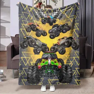 Cartoon Kart Pattern Blanket, 1/2 Counts Cool Bedroom Bedding Blankets, Soft Throw Blanket for Sofa, Bed, Couch, Air Conditioned Room