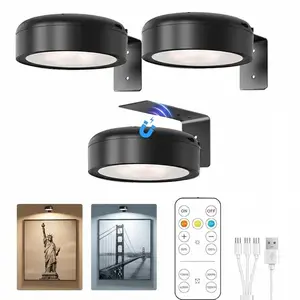3 Pack Rechargeable Dimmable Picture Lights with Remote - Magnetic Wireless Art Lighting, Dimmable Lamp for Paintings & Photo Frames, Renter-Friendly Timer Setting, Mood Decorative Lights, Light Dimmable