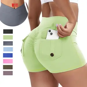 Female High-Waist Multi-Size Butt Lifter 3-Quarter Twill Sports Shorts - High Stretch, Pockets, Running Workout, Training Cycling, Gym Yoga, High Stretch Shorts