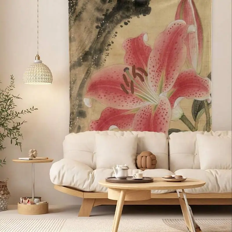 Lily Plant Tapestry Room Decoration Wall Decor Blanket Symbolizing Vitality Lightweight Warm Silky Design For Elegant Decor Warm Flannel Blanket For Sofa Bed Travel Camping Polyester Fiber Thoughtful Gift For Family Friends Shipped From USA Size