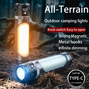 Rechargeable Flashlight,Waterproof Magnetic LED Flashlight Camp Light with Metal Hook,Base Connector for Stand,3 Color Temperature,for Hunting Cycling Camping (1pc)