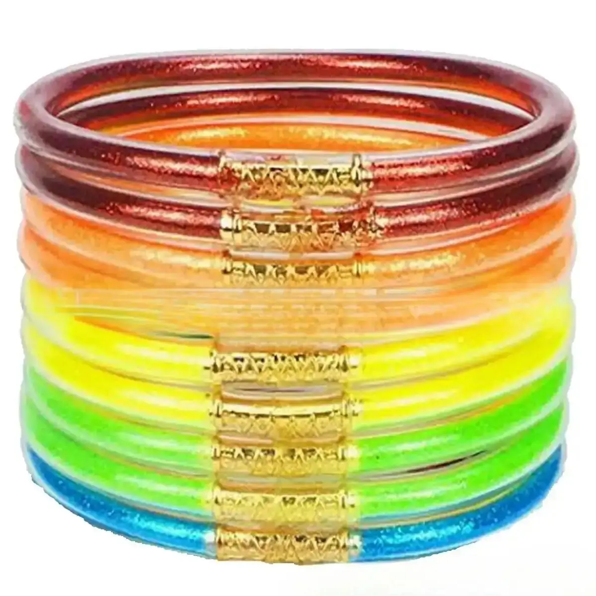 popularNine Layer Silicone Tube Gold Powder Jelly Bangles Bracelet, Rainbow Sparkling Bracelet Set, Colorful Bracelet Accessories