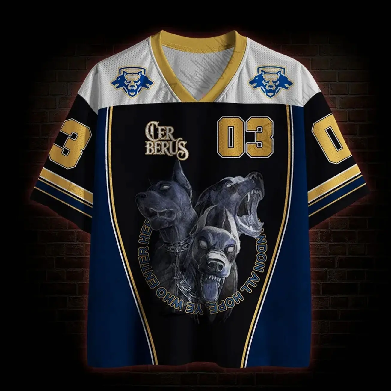 Cerberus Guardian Mesh Jersey, Three Headed Underworld Hound Graphic Jersey Shirt, Greek Mythology Dark Fantasy Streetwear Q1G