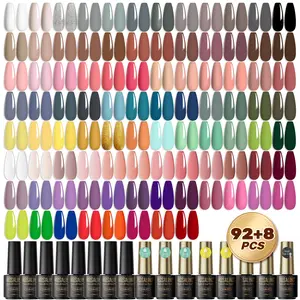 ROSALIND 100PCS Gel Nail Polish Set Need Uv Light to Dry, 92 PCS Colors Gel Polish Set with 8 Bottles of Base Coat and Glossy Matte Top Coat Starter Gel Nail Set Suitable for All Seasons Gift for Women Manicure