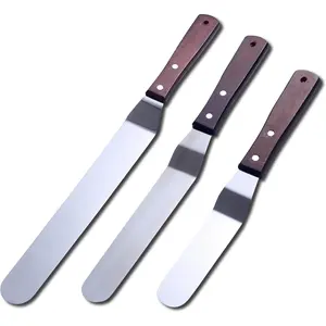Cake Decorating Angled Icing Spatula Set of 6 8 & 10 Inch Wooden Handle Stainless Steel Offset Frosting Spatulas
