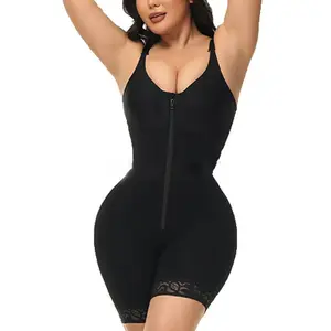 New European/American cross-border shapewear bodysuit — slim fit with waist cinching, butt-lifting design, zipper at crotch; plus-size women’s shapewear