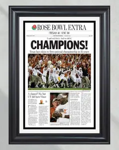 2005 Texas Longhorns NCAA Rose Bowl National Champions Unframed Poster - Vince Young Era Front Page Newspaper Print - Hook 'em Horns Football Art