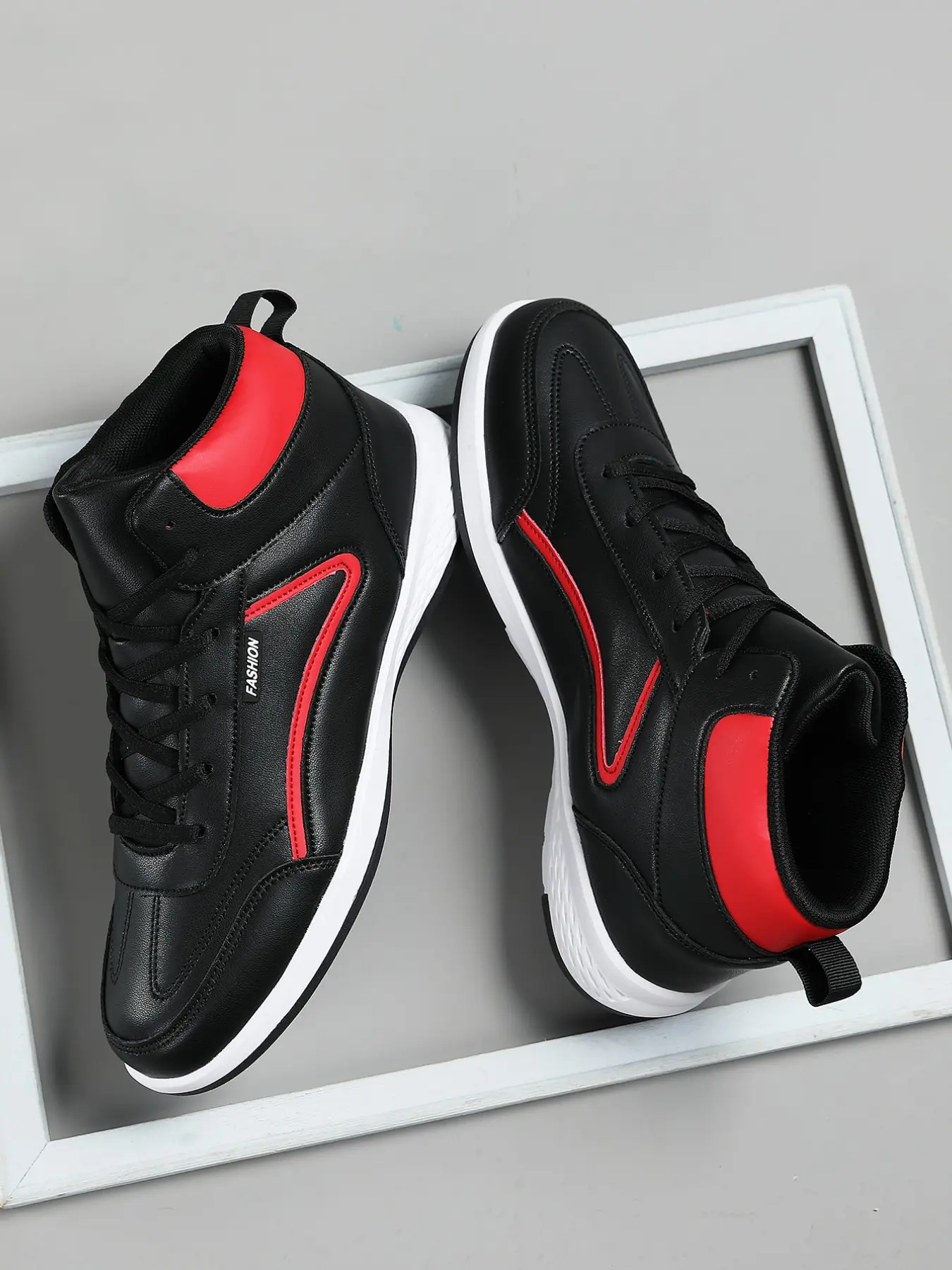 Men's Modern High-Top Athletic Sneakers, PU Leather with Colorblock, Comfortable Eva Sole, Casual Style for All Seasons, HighTop Casual Sneaker, High Top Shoe