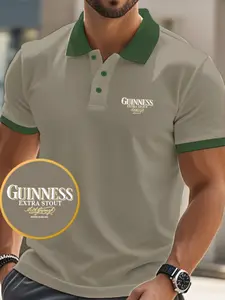 Men's Guinness Letter Print Polo Shirt, High-Quality Polyester Fabric, Casual Summer Short Sleeve T-Shirt, Birthday Gift, Outdoor Wear