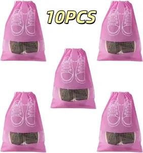 10PCS Large Shoe Bags for Travel Drawstring Shoe Pouch with Clear Window Durable Material for Secure Packing