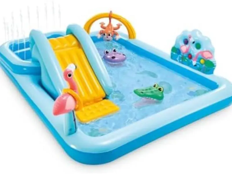 Inflatable Jungle Adventure Play Center Spray Kiddie Pool - Backyard Kids Water Slide, Outdoor Blow-Up Splash Pad for Toddlers 96" x 78" x 28"