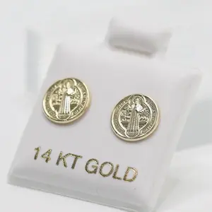 14K Gold San Benito Coin Stud Earrings - Intricate Design for women