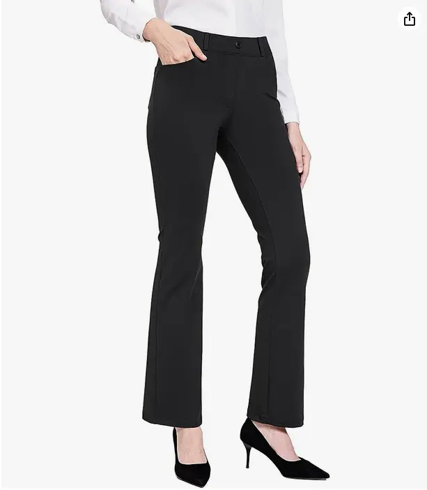 BALEAF Lady's Spandex Yoga Dress Pants - Stretchy Dressy Work Slacks, Business Casual Straight Leg/Bootcut Pull-On Bottoms with 4 Pockets, Comfy Soft Hip-Flattering Trousers