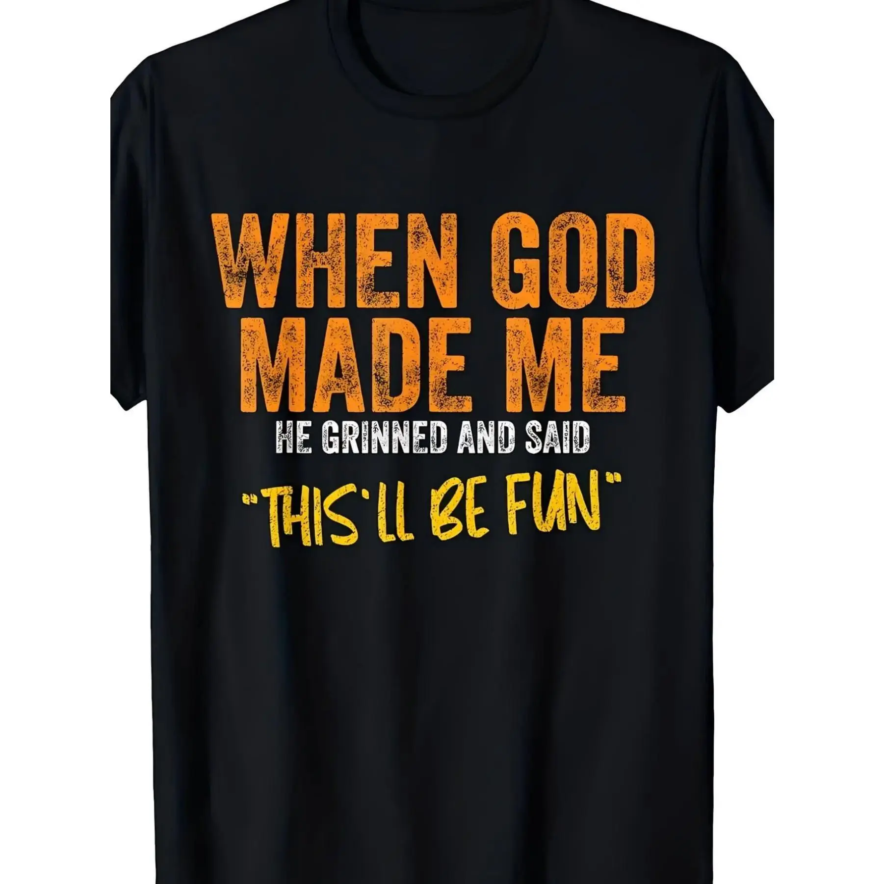 Women's 180g Stretch Cotton Knit Short-Sleeve T-Shirt - Round Neck, Casual Letter Print Top with "When God Makes Me Funny" Quote, Soft Fabric, Flattering Fit, In-Stock Local Item, Easter Gift, Women's Clothing, Clothes, All Seasons