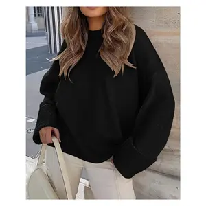 Women's Oversized Thick Plush Sweater - Winter Warm Round Neck Long Sleeve Mustard-Yellow Sweater Coat Jacket-Like Layering Piece, Machine Washable Large Fit Sweater for Fall & Cold Weather (No Stretch), Sweaters For Women, Autumn Clothes Women, Winter Cl