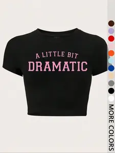 Women's Letter Slogan Print Round Neck Crop Tee, Fashion Casual Crew Neck T-shirt for Daily Holiday Vacation Outdoor Wear, Ladies Clothes for Summer, Casual Soft Top, Graphic Print Top, Fashion Tops